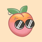 A peach with sunglasses on and a piercing on its leaf
